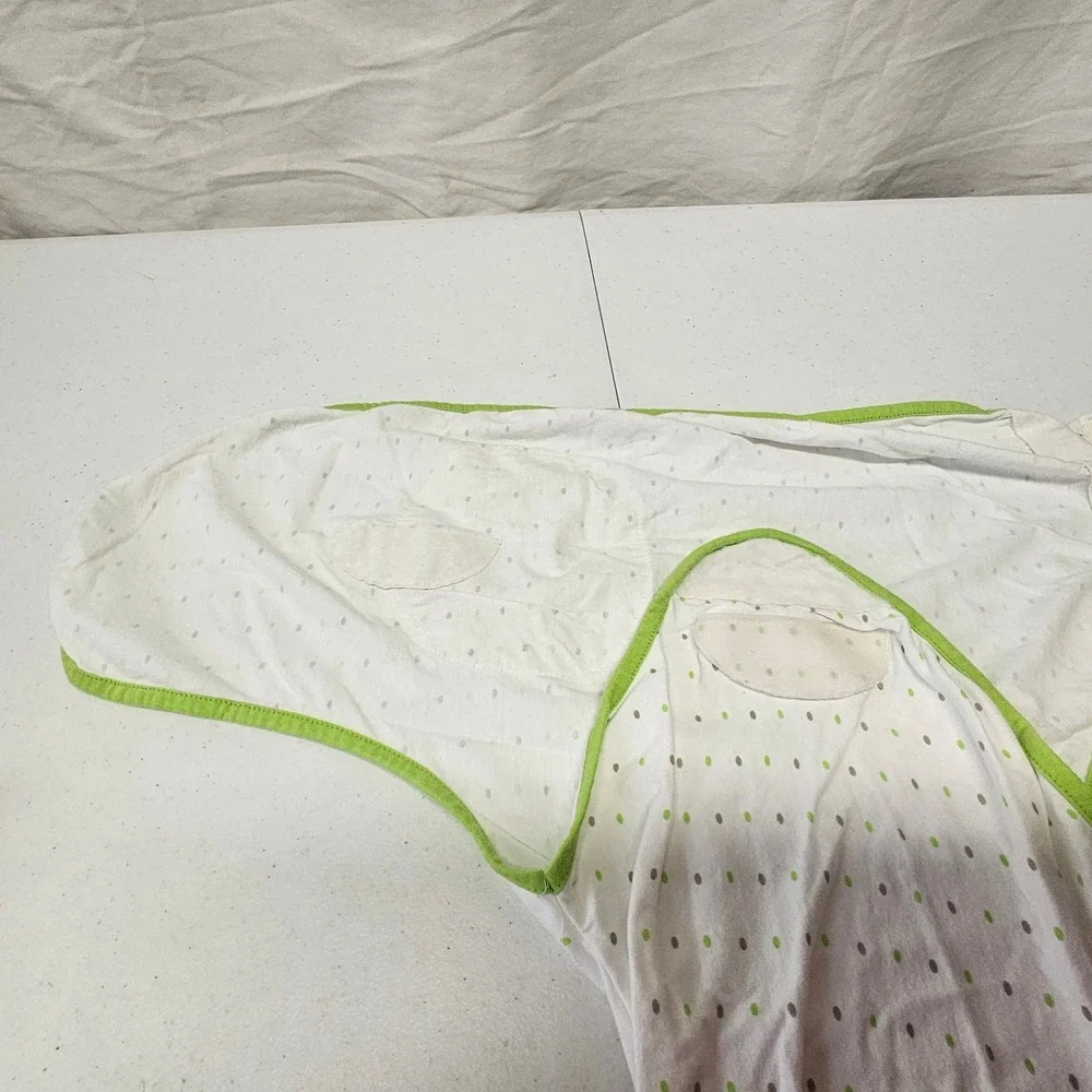 Ziggy Baby Swaddle Blanket Kids‎ 0-3M White Green Polka Dot Adjustable Cotton